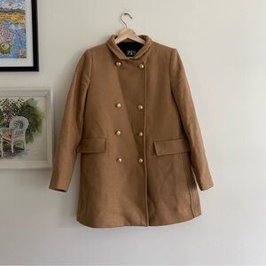 ZARA Tan Midi Pea Coat Size M